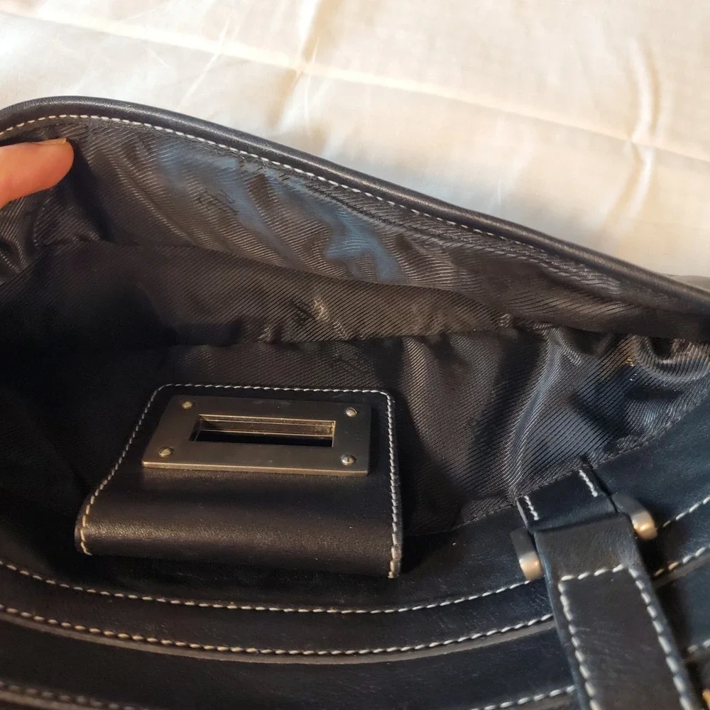 lauren ralph LRL Bag satchel handbag Black Turn Key Lock Top Handles Purse‎ Vtg